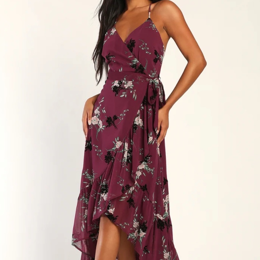 Lulu’s Life of Romance Plum Purple Floral Print Ruffled High Low Dress